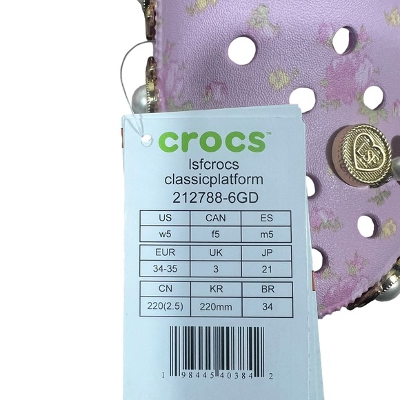 NWT LoveShackFancy Crocs Classic Platform Floral Clog Pink Coquette Pearl Size 5 - Picture 7 of 7